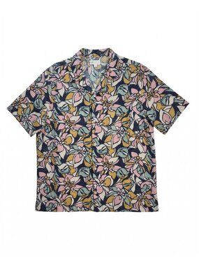 NWT | Gap Standard Fit Linen-Blend Short Sleeve Floral Button Up Shirt | Large